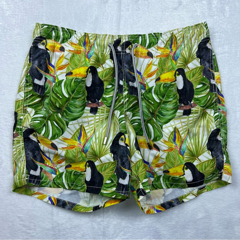 Men's Tropical Toucan Print Swim Shorts - Green